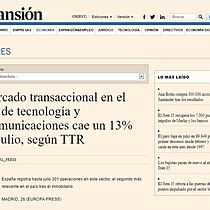 El mercado transaccional en el sector de tecnologa y telecomunicaciones cae un 13% hasta julio, segn TTR